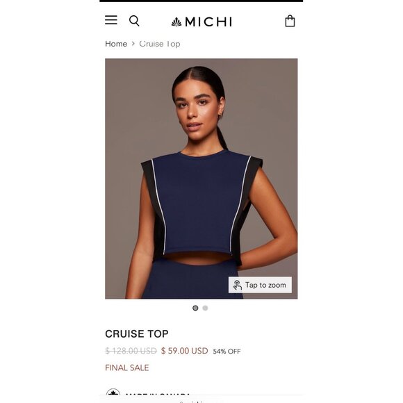 Michi Cruise Top Navy & Black Sleeveless Crop Tank With Contrast White Piping Si - Picture 3 of 6